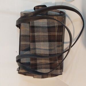 Frank & Johnnie Gray/Brown Plaid Soft Fabric Shoulder Bag Neutral Minimalist Med
